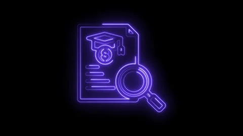 Neon glowing graduation cap document with dollar sign and magnifying glass Stock Footage 333957213