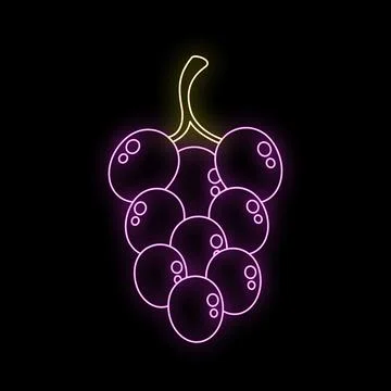 Neon glowing grape icon on black background Stock Illustration