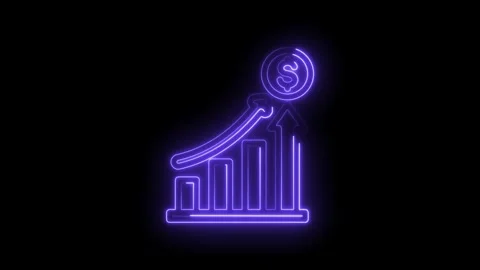 Neon glowing graph bars ascending with upward arrow and dollar coin symbol .. Stock Footage 346103207
