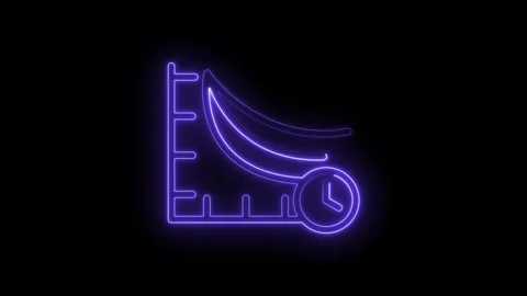 Neon glowing graph with decreasing curves and clock icon representing time decay Stock-Footage 333957702