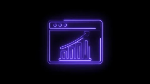 Neon glowing graph with rising arrow inside browser window interface on icon Stock Footage 333965289