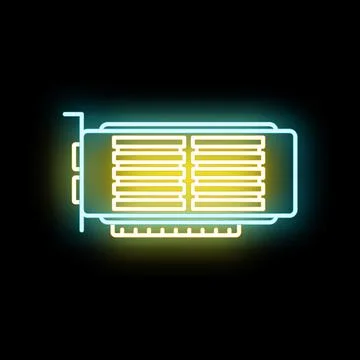Neon glowing graphics card for computer gaming Stockillustratie