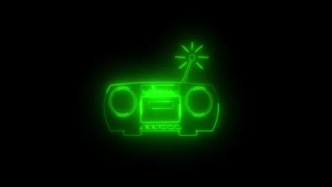 Neon glowing green audio box icon animation in black background Vidéo 265840922