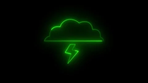 Neon glowing green cloud thunderbolt icon animation in black background Видео 267078792
