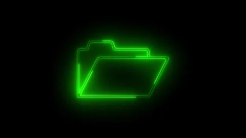 Neon glowing green folder files box icon animation in black background Видео 269221143