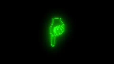 Neon glowing green manicule down icon animation in black background Stockbeeldmateriaal 269499236