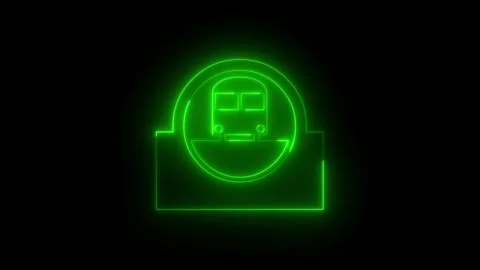 Neon glowing green rapid transit icon animation in black background Vidéo 265530356