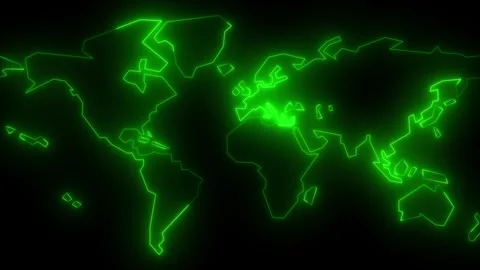 Neon glowing green world map icon animation in black background Vídeos de archivo 267078874