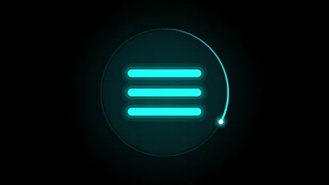Neon glowing hamburger menu open to close icon animation Stock Footage 347644118
