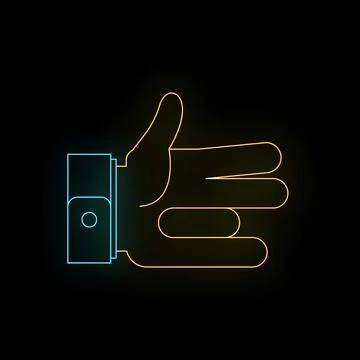 Neon glowing hand making like gesture on black Stock Illustration