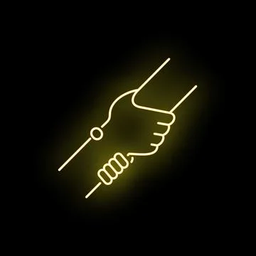 Neon glowing hands showing help and support concept Illustrazione stock