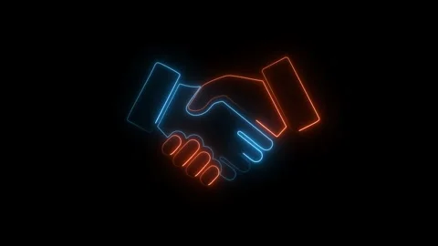 Neon glowing handshake symbol motion graphic isolated on black background f.. Stock Footage 338287974