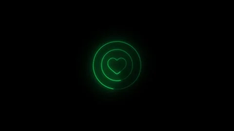 Neon glowing heart icon inside circular pulse ring on dark background. Mode.. Stock Footage 340089695