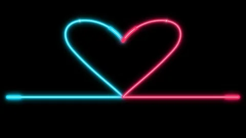Neon glowing heart shape animation with two lines connecting and forming a .. Stock-Footage 340493601