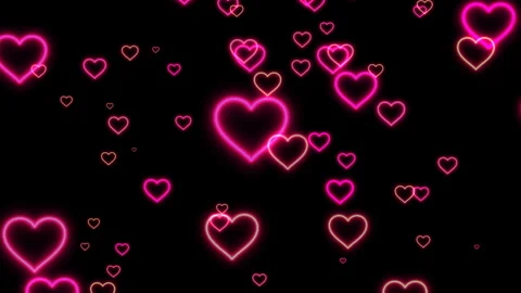 Neon Glowing Hearts Romantic Background Valentine Love Pattern Stock Footage 332252726