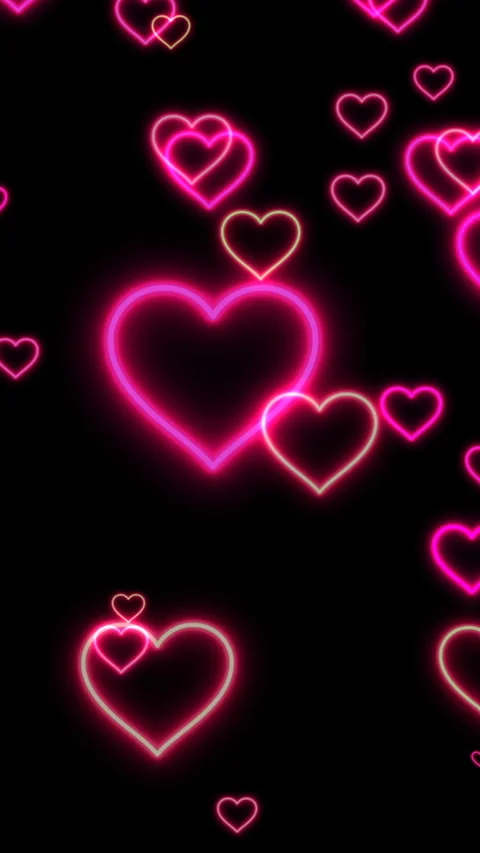 Neon Glowing Hearts Romantic Background Valentine Love Pattern vertical video Stock Footage 340925008