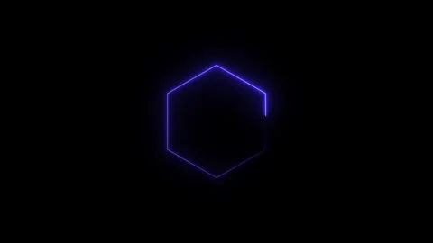 Neon Glowing Hexagon in Dark Space Stock Footage 332824426