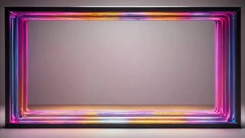 Neon glowing horizontal rectangular frame, Slowly changing colors, on a gra.. Stock Footage 273954366