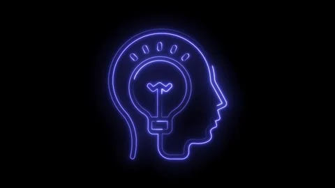 Neon glowing human head with bulb inside symbolizing innovation and creativity Stock Footage 322988185