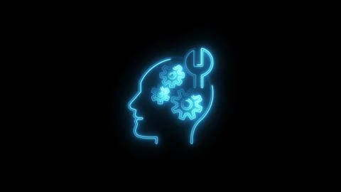 Neon glowing human head with gears and wrench artificial intelligence conce.. Stock Footage 308216461