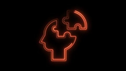Neon glowing human head with puzzle piece finding solutions and thinking concept Stock Footage 322968270
