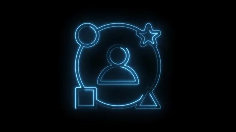 Neon glowing human icon within a circular pathway surrounded by geometric shapes Stock Footage 333956689