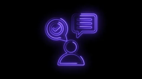 Neon glowing human silhouette with chat bubble and checkmark icon on black Stock Footage 333970114