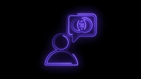 Neon glowing human silhouette with speech bubble and globe icon symbolizing Stock Footage 333955006