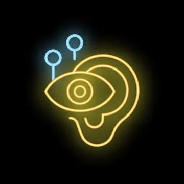 Neon glowing icon of artificial intelligence learning new things with data an Stock Illustration