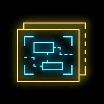 Neon glowing icon of computer hardware, a circuit board with a black background Stock Illustration