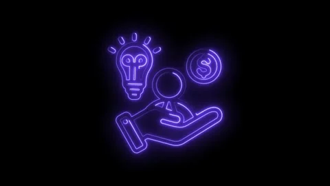 Neon glowing icon concept of investment and idea generation with hand holdi.. Stock Footage 346123715