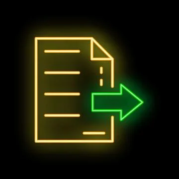 Neon glowing icon of document being sent right on black background イラスト素材