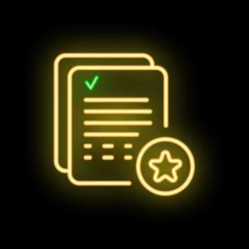 Neon glowing icon of a file or document being marked as a favorite Ilustração Stock
