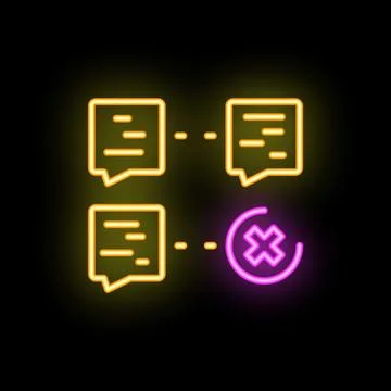 Neon glowing icon of message sending error on dark background 스톡 일러스트