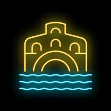 Neon glowing icon of ponte vecchio bridge over arno river in florence italy Ilustração Stock
