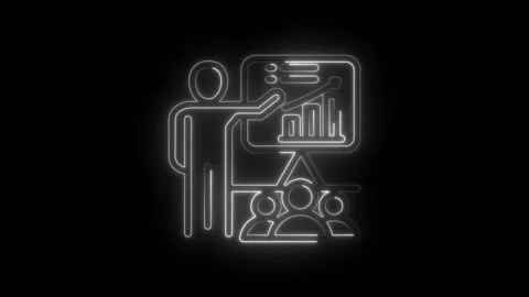Neon glowing icon presentation business meeting chart growth success team Stock Footage 333957413