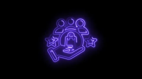 Neon glowing icon representing customer loyalty and satisfaction with a shopping Stock Footage 333969131