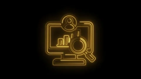 Neon glowing icon representing data analysis user profile search and magnifying Stock Footage 333963357