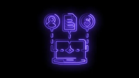 Neon glowing icon representing digital finance transactions with user profile Stock Footage 333964652