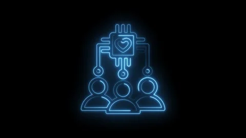 Neon glowing icon representing A I driven community connection and empathy with Stock Footage 333952685