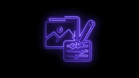 Neon glowing icon representing image editing and graphic design with sliders and Stock Footage 333958368
