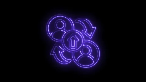 Neon glowing icon representing team growth and collaboration with upward arrow Stock Footage 333958349