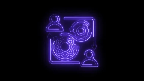 Neon glowing icon representing teamwork collaboration process workflow Stock Footage 333956452