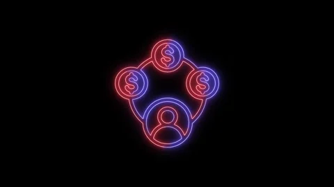 Neon glowing icon showing personal finance connections with currency symbol.. Stock Footage 345548139