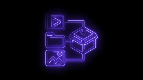Neon glowing icons representing digital media assets video folder images Stock Footage 333951729