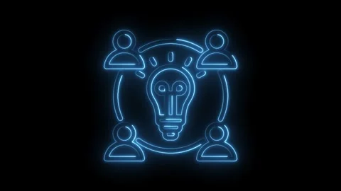 Neon glowing idea and teamwork concept on dark background animation for business Stock Footage 330777733