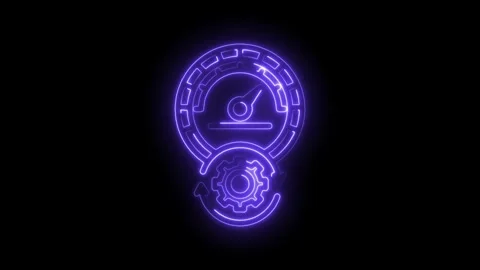 Neon glowing illustration of performance optimization with gauge and gear o.. Video stock 312318046