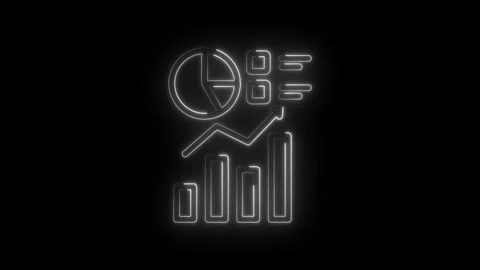 Neon glowing infographic elements showing bar chart pie chart and upward Stock Footage 333969130