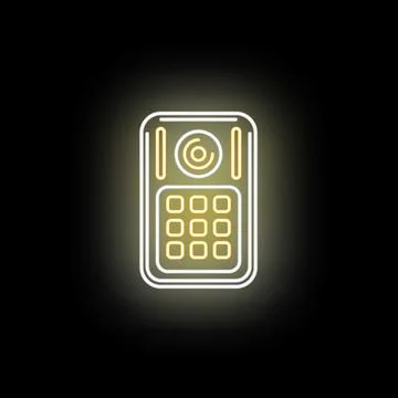 Neon glowing intercom icon representing security communication system 스톡 일러스트