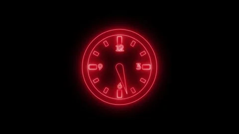 Neon glowing Isolated Analog Timer Animation for Productivity and Deadline .. Stock Footage 337017307